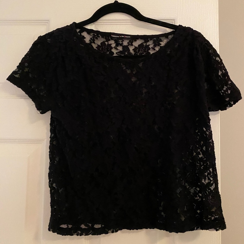 See through lace flowy short sleeve shirt